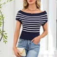thumbnail image 4 of Nuoqisi Chandail à Manches Courtes pour Femmes Printemps Été 2026 Col Rond Rayé chandail à Manches Courtes Tricoté Gilet Hauts Rayés Mode Décontractée Sans Manches Printemps Été Hauts Vêtements, 4 of 9