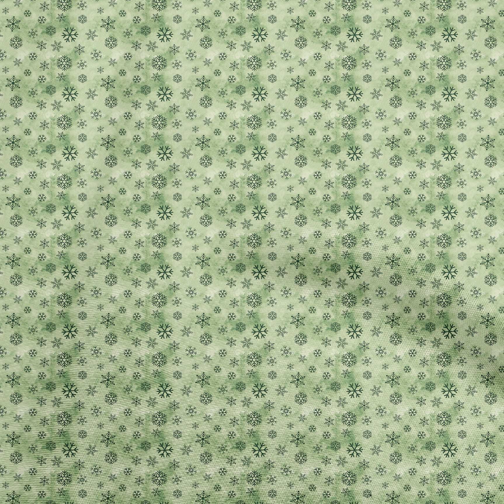 oneOone Cotton Jersey Light Green Fabric Christmas Snow Flakes Sewing Material Print Fabric By The Yard 58 Inch Wide