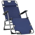 thumbnail image 2 of Outsunny Tanning Chair, 2-in-1 Beach Lounge Chair & Camping Chair w/ Pillow & Pocket, Adjustable Chaise for Sunbathing Outside, Patio, Poolside, Navy, 2 of 9