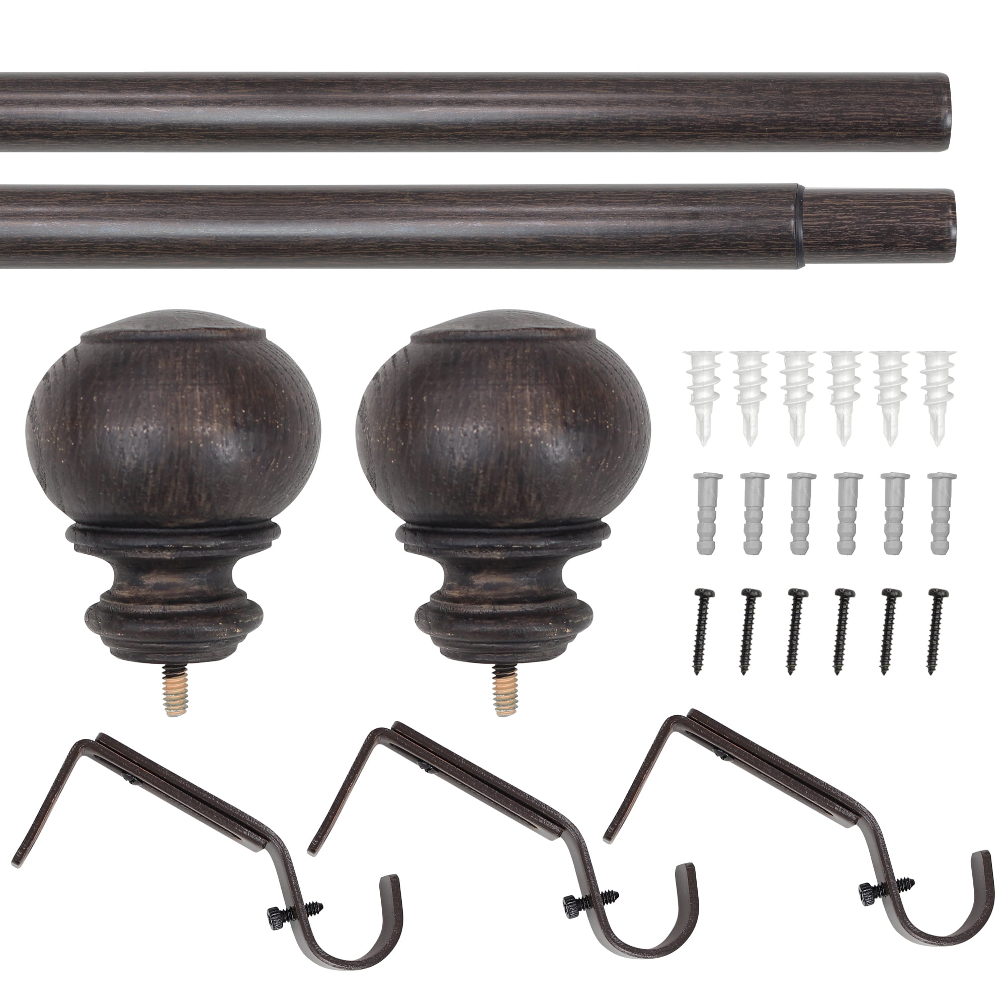 Better Homes & Gardens 1" Faux Tobacco Oak Knob Curtain Rod, 42-120"