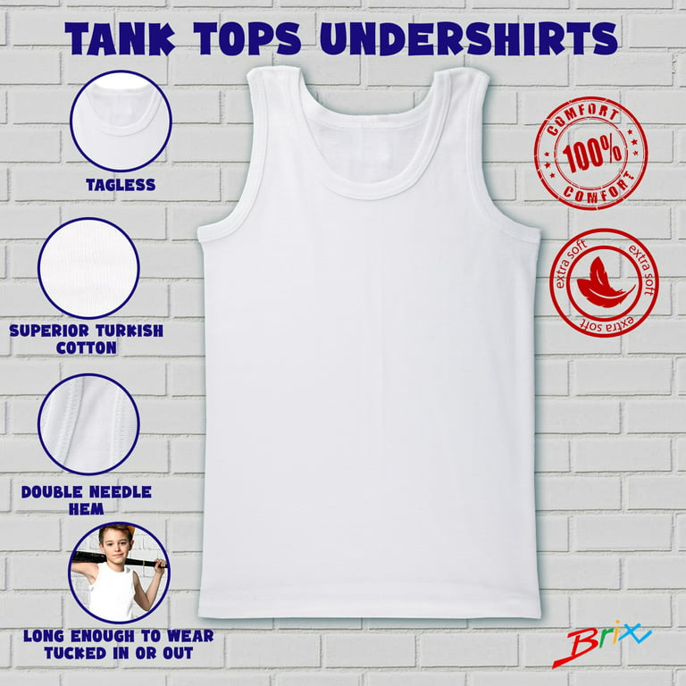 Brix Boys White Undershirts - Tank Tops Tagless Super Soft 3/4 Years.  MULTIPACK