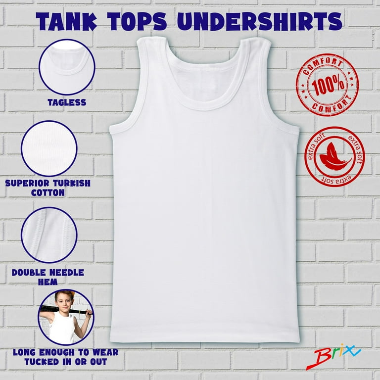 Brix Boys White Undershirts - Tank Tops Tagless Super Soft 3/4 Years.  MULTIPACK