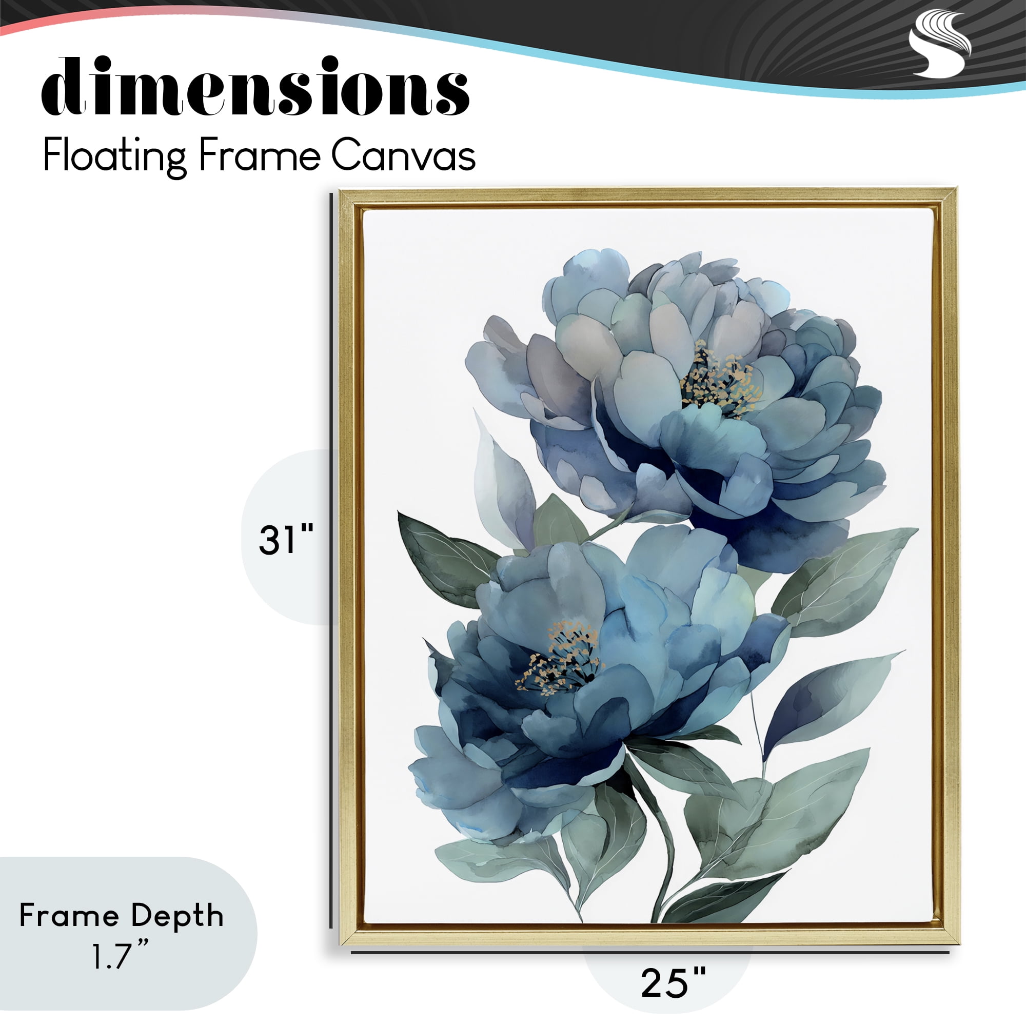 Stupell Industries Two Blue Flowers Serene Peonies Gold Framed Floater Canvas Wall Art, design by Franklyn Gregory