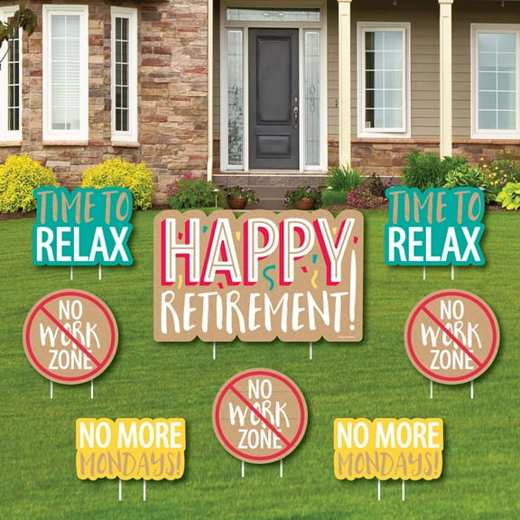 Big Dot of Happiness Retirement - Yard Sign and Outdoor Lawn Decorations - Retirement Party Yard Signs - Set of 8