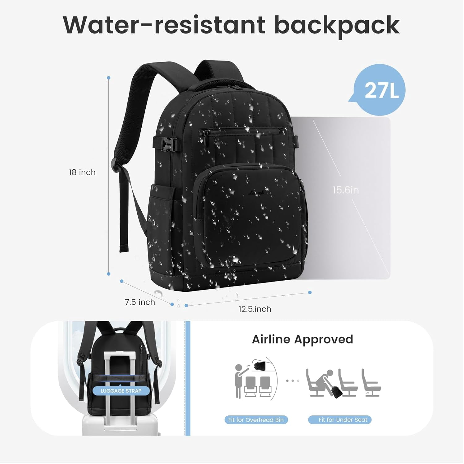 LOVEVOOK Laptop Backpack for Women with Pouch Pocket for Large Capacity Cup,15.6 Inch Lightweight Puffer Computer Laptop Bag Quilted Travel Backpack Purse for Work College Teacher Personal Item,Black