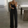 thumbnail image 2 of Jumpsuits For Women Casual With Sleeves Dressy Wedding GuestWomen's Casual Solid Color Long Playsuit Loose Lady Pearl Suspender Jumpsuit Black XXL, 2 of 4