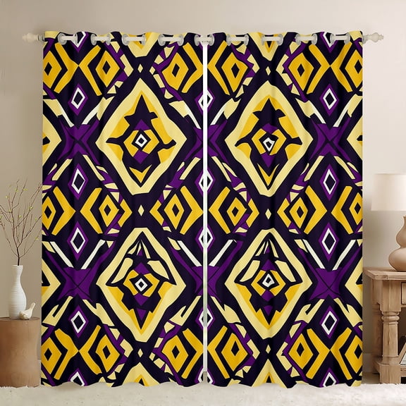 Manfei Boho Theme Black Out Curtains,bohemian Print Curtains Pack of 2 (42x63 Each),Yellow Purple Bedroom Curtains For Girls Boys,Microfiber Bedroom Decor