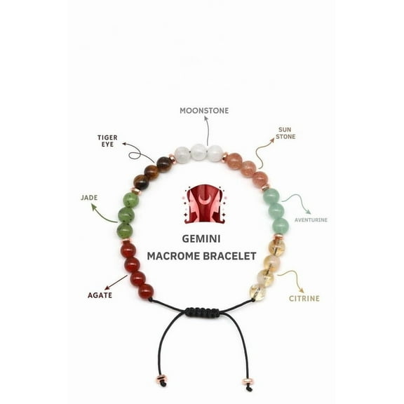 Handcrafted Gemini Gemstone Bracelet, Gemini Zodiac Signs Astrology Bracelet, Healing Jewelry, May&June Birthdays Gift, Adjustable Bracelet 6mm 7Inches