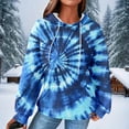 thumbnail image 3 of JTZGDY Tie Dye Hoodie Tops for Women Lightweight Casual Fall Long Sleeve Drawstring Hooded Pullover Sweatshirts Loose Oversized Athletic Y2K Bleached T-Shirts with Pockets Navy L, 3 of 7
