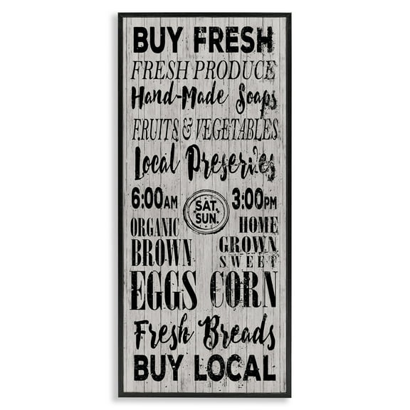Stupell Industries Buy Farm Fresh Typography Painting Black Framed Art Print Wall Art, 10 x 24