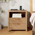 thumbnail image 2 of Satifur Modern Fluted Nightstand with Charging Station, Wooden Bedside Table with 2 Drawers and Open Shelf for Bedroom, Natural Oak, Set of 2, 2 of 9