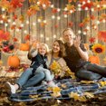 thumbnail image 5 of Fall Pumpkin Photography Backdrop Autumn Thanksgiving Harvest Hay Leaves Wooden Background Sunflower Maple Baby Shower Banner, 5 of 5
