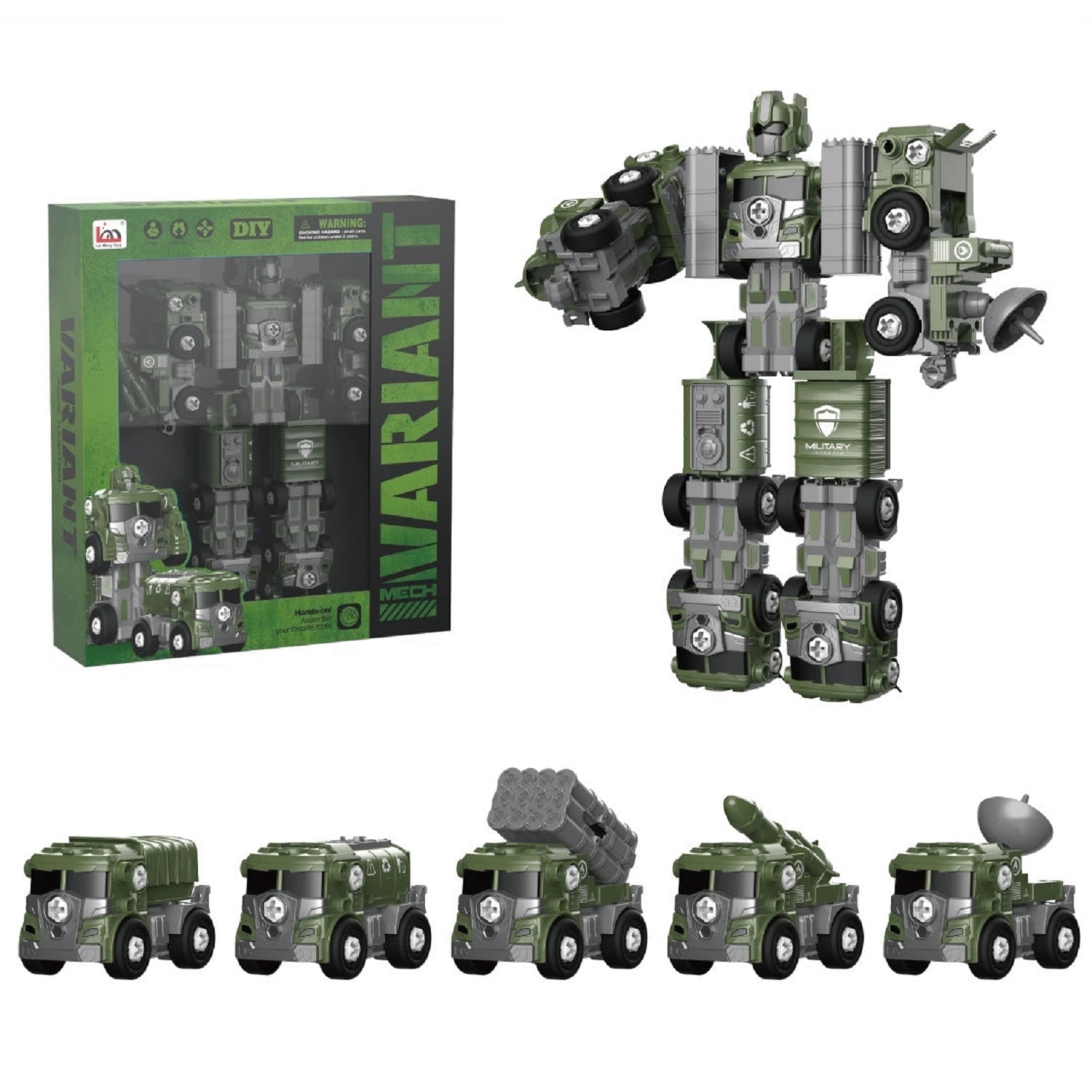 Transform Robot Toys for Boys 3-6 Year Old 5 in 1 STEM Building Toys Cars for Toddler Boys Girls Gifts Green