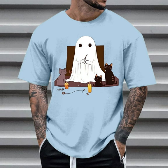 Awdenio T Shirts for Man Ghost Shirt Loose Fit Round Neck Cute Funny Tee Halloween Party Short Sleeve Tops