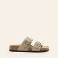 thumbnail image 2 of DREAM PAIRS Women’s Slide Sandals with Genuine Leather Footbed Adjustable Double Buckle Slip-On Flat Sandals with Arch Support, 2 of 7