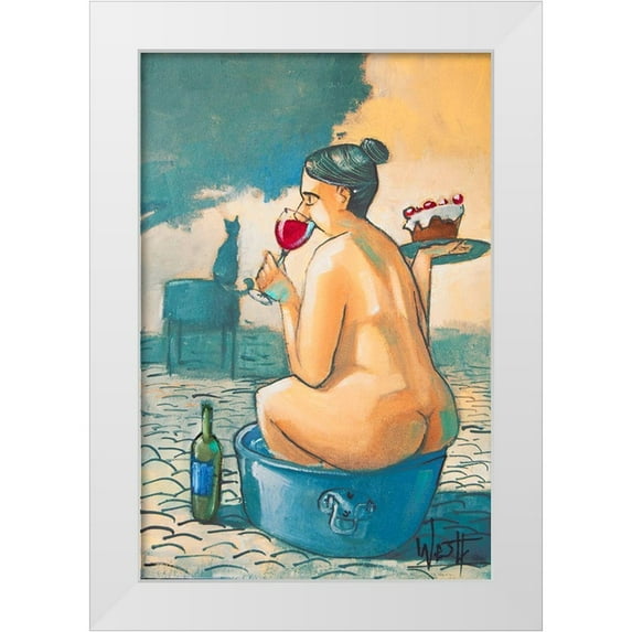 West, Ronald 13x18 White Modern Wood Framed Museum Art Print Titled - Wine and Cake in a Tub