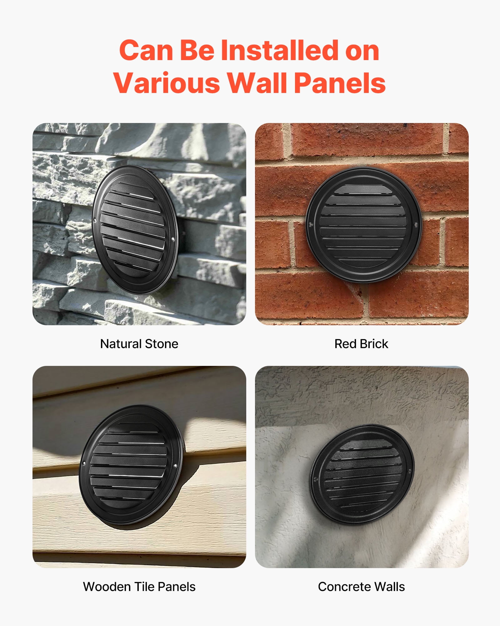 VEVOR 6 inch Wall Vent Cover, Louvered Round AC Vent Gable Cover, Premium Stainless Steel & with Built-in a Protection Screen, for House,Bathroom,Garage,Kitchen,Basement (2 Pack, Black)