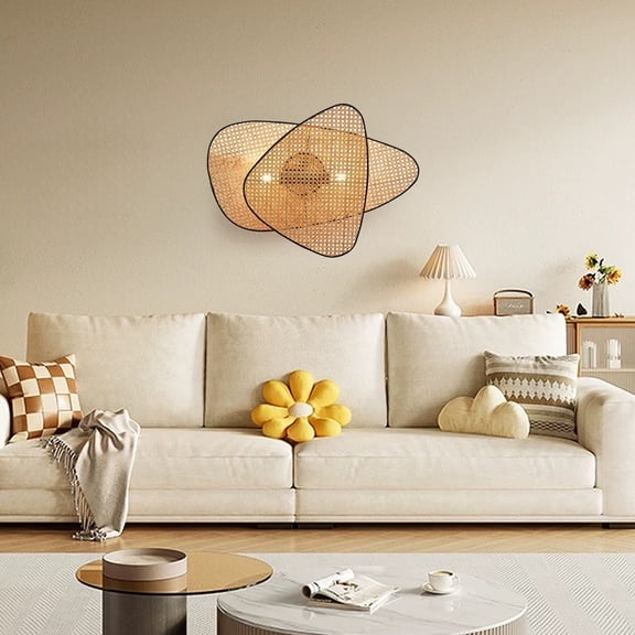 UEEYAC Japanese Living Room Aisle Wall Sconce Bedroom Rattan Wall Lamp