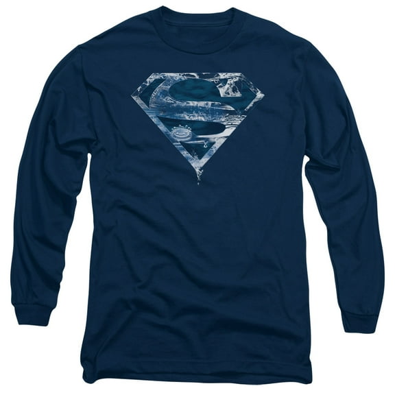 Superman Water Shield Long Sleeve Adult 18/1 T-Shirt Navy