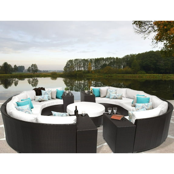 TK Classics Barbados Wicker 11 Piece Patio Conversation Set with Cup Table with 2 Sets of Cushion Covers