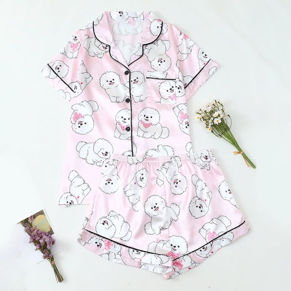 MAIHAN Pajamas for Women Set 2 Piece Short Sleeve Sleepwear Home Clothing Set Button Down Shirt Pajama Set