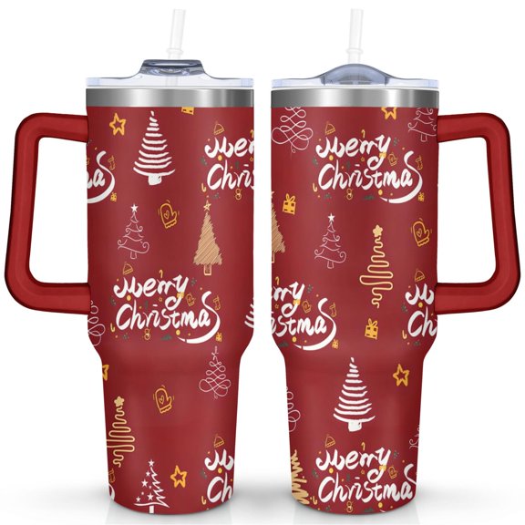 Christmas Snowflake 40 Oz Coffee Tumbler with Handle Stainless Steel Winter Snowflake Travel Cups Decorative Tumbler for Home Office Supplies Birthday Christmas for Women Men Friend Dad