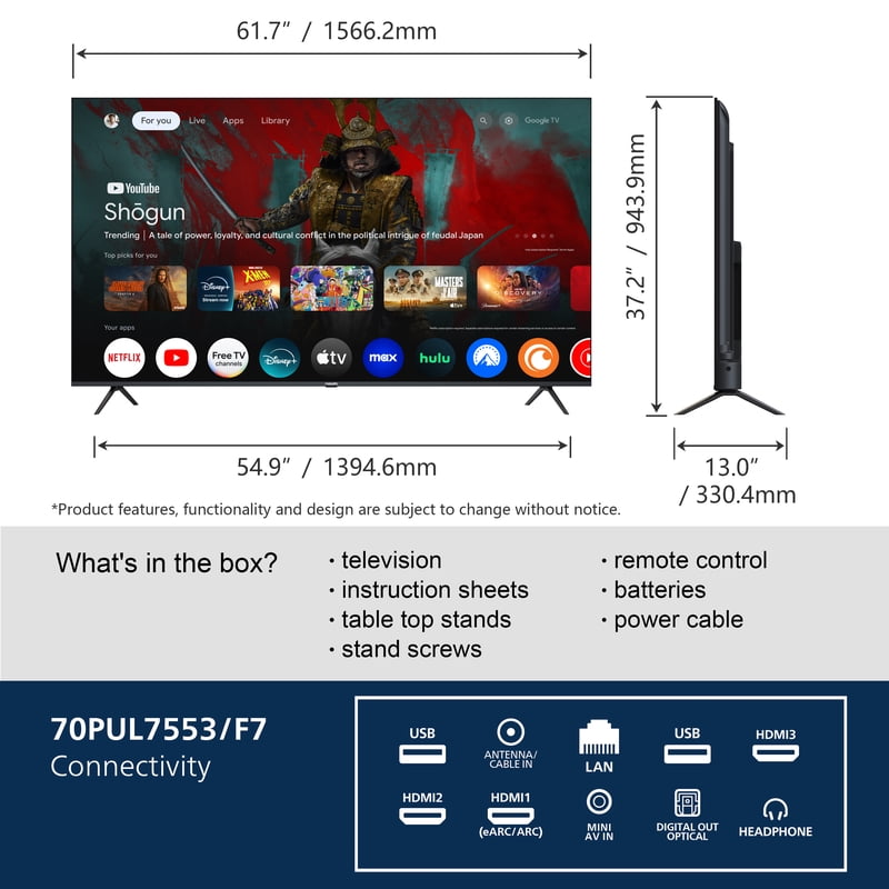 Philips 70" Class 4K Ultra HD (2160p) Google Smart LED TV (70PUL7553/F7) color options