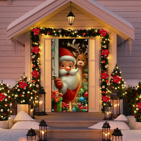 Hometravel Seasonal Door Decoration, Christmas Print Door Cover with Santa Pattern, Festive Interior Decor for Living Room, Entryway