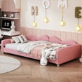 thumbnail image 3 of Twin Size Wood Daybed, Sherpa Fabric Sofabed with Cloud-Shaped Backrest, Upholstered Day Bed Frame Bedroom Sofabed for Multipurpose Guest Room or Living Room, Pink, 3 of 9