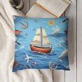 thumbnail image 3 of Summer Nautical Themed Pillow Covers Cute Seagull Wildlife Blue Stripes Decor Cushion Covers for Kids Teens Adults Cartoon Sailing Boat Anchor Stars Cushion Cases for Car Sofa, 3 of 5