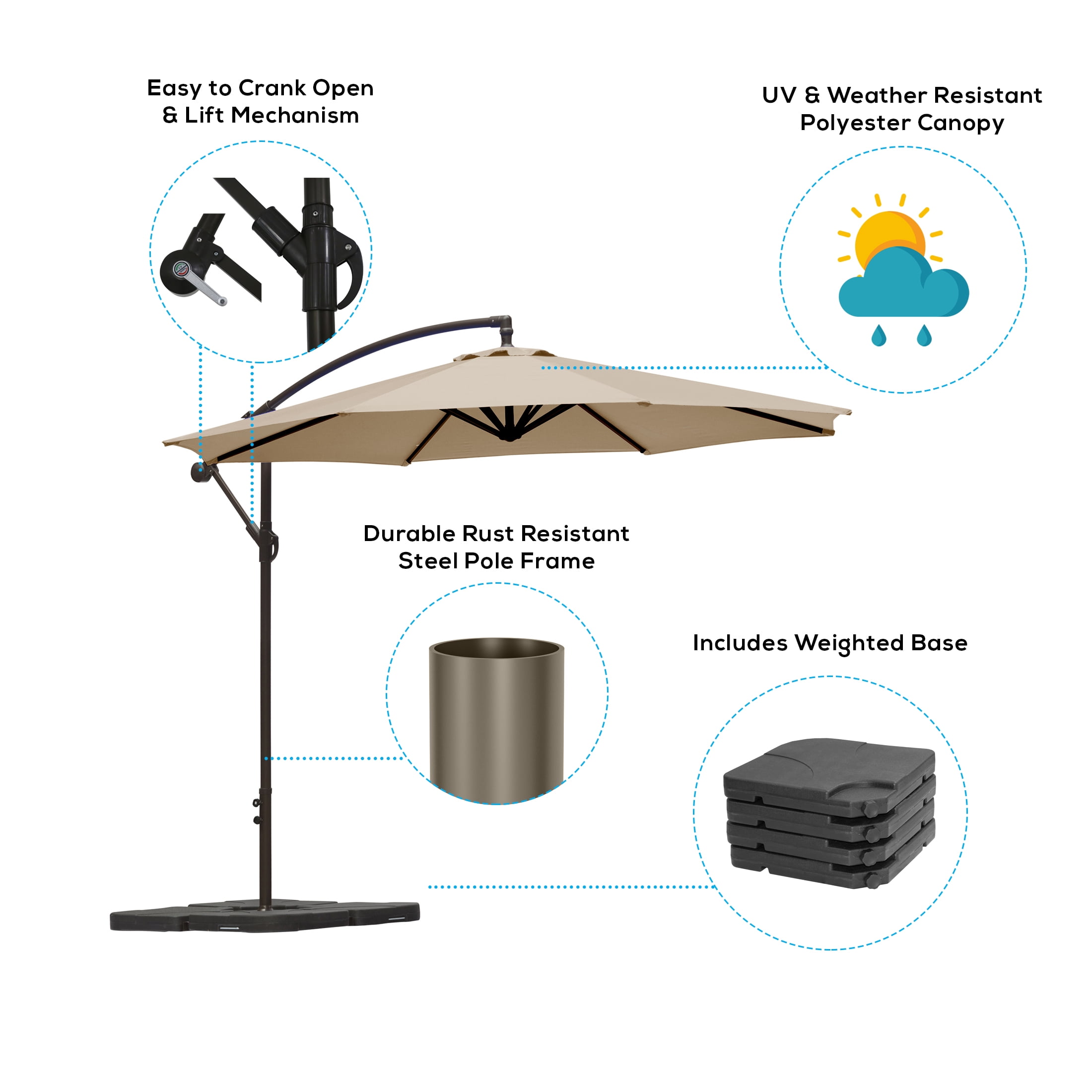 BougeRV 18x18 1680D Umbrella Base Weight Bag Waterproof Detachable Durable Large Opening Weather and UV Resistant for Patio Offset Cantilever Umbrellas or Outdoor Umbrella Stand 