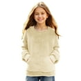 thumbnail image 2 of Ecqkame Girls Sherpa Crewneck Sweatshirts Double Sided Velvet Long Sleeve Cute Pullover Tops Oversized Lightweight Fleece Sweatshirt 5-15 Years Yellow 11 Year, 2 of 9
