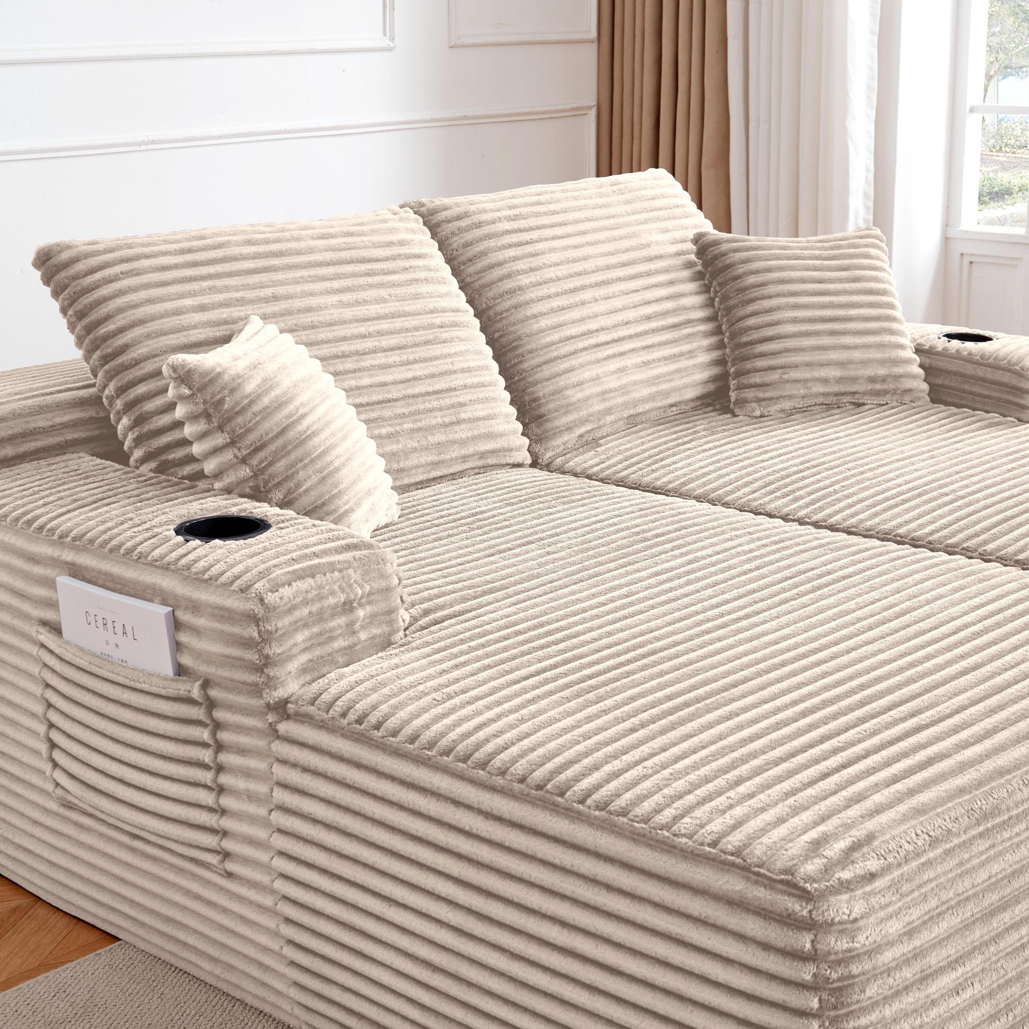 Leumius 69" Oversized Double Chaise Lounge Sofa Bed,L-Shape Chaise with R-Shape Chaise with Deep Seat for Living Room,No Assembly Required,Beige