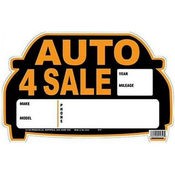 HY-KO Products 22121 AUTO for Sale DIE Cut Plastic Sign, 8.5 in x 12 in, Orange/Black