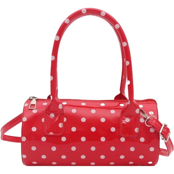 Hsqqdc Polka Dot Cylindrical Handbag Retro PU Leather Crossbody Shoulder Bag for Daily Work and Travel