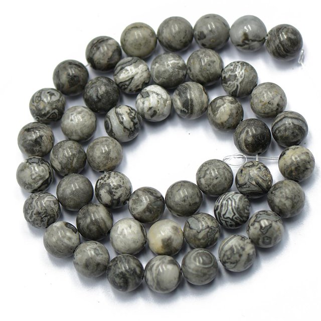 Piedras Sueltas 8mm Gris Jaspe Paisaje Preciosa forma forma forma Encallan 15 Pulgadas Gloria Cuentas sueltas
