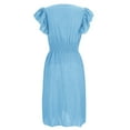 thumbnail image 4 of UPPADA Womens Summer V-Neck Ruffle Cap Sleeve Dress Casual Shift Mini Dress Summer Dresses A Line Smock Short Dress Sky Blue,XXL, 4 of 7