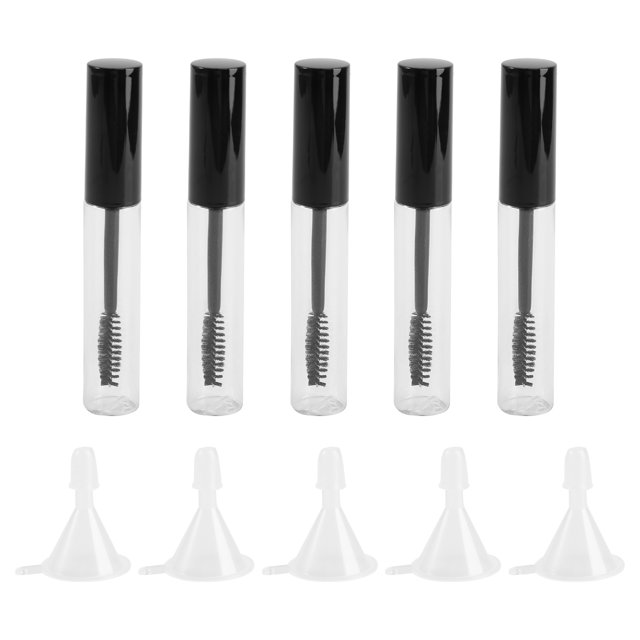 5pcs 10ml Empty Mascara Tube with Eyelash Wand + 5pcs Funnels and Transfer Pipettes Set for Castor Oil DIY Mascara Container with