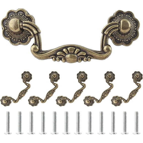 BTEPSGA 6 Pack 3 Inch Bail Handle Drop Pulls Vintage Drop Bail Drawer Pulls Antique Bronze Cabinet Pull Handles (3" Hole Spacing, 4" Total Length)