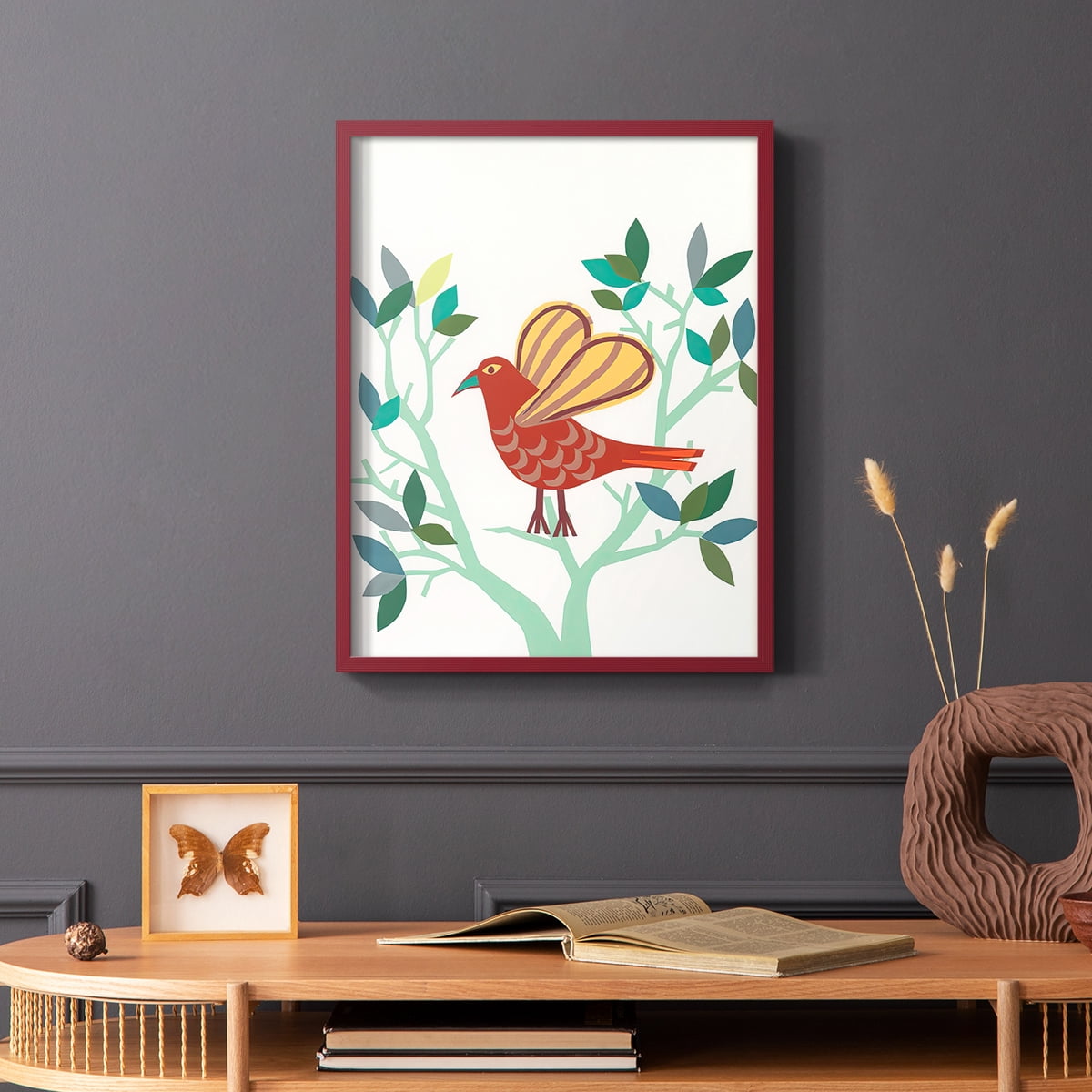 Whitty Bird I Framed Print in Red Solid Wood 8 x 10 Framed Print