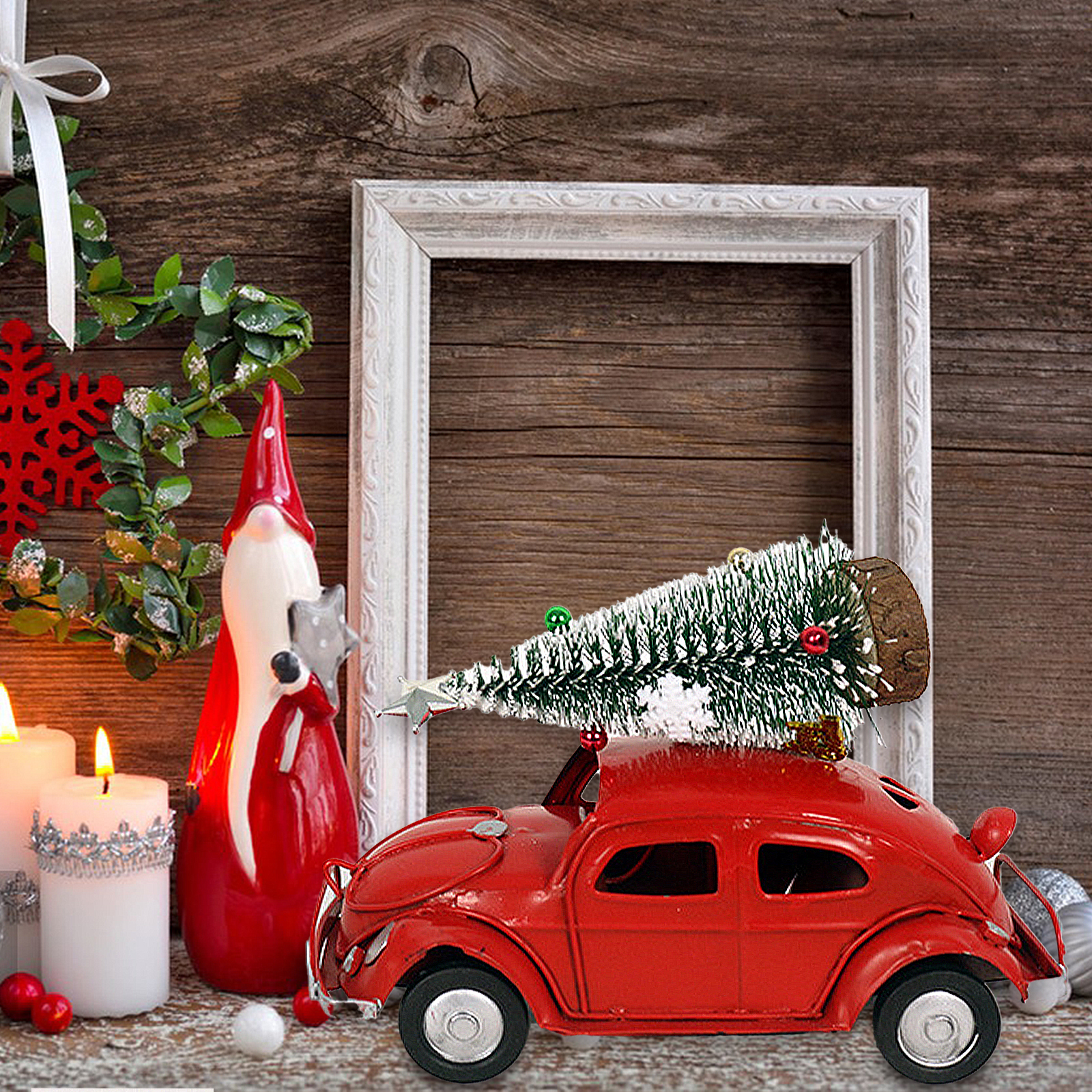 Red Truck Ornaments Table Decoration Iron Mini Car Pull Christmas Tree Decorations  and Gift