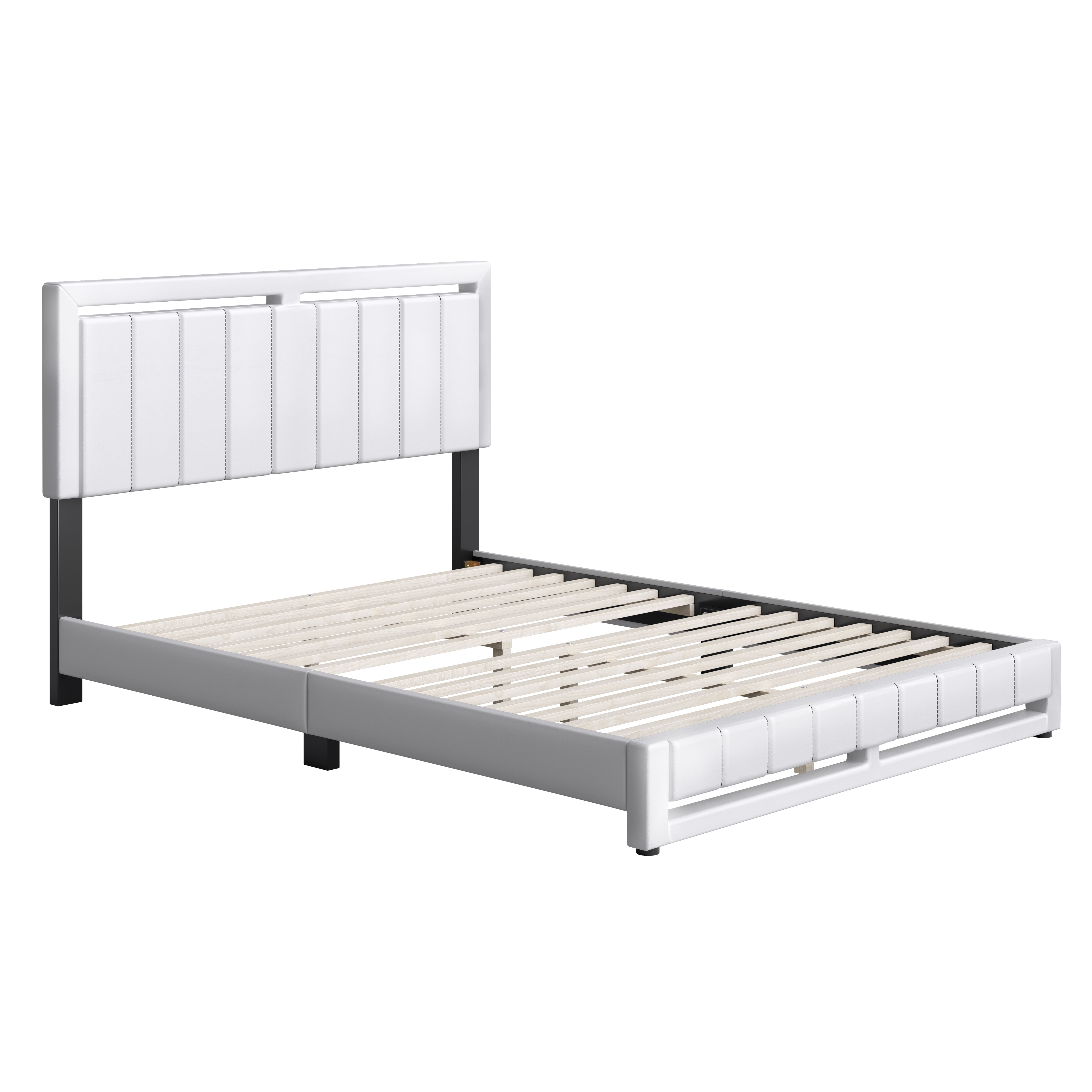 Boyd Sleep Beaumont White Faux Leather Twin Size Fully Upholstered Platform Bed Frame with Adjustable Headboard