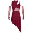thumbnail image 5 of Xnihocha Women's Latin Tango Cha Cha Dance Dress Sleeveless Asymmetrical Leotard Dress with Gloves Burgundy M, 5 of 7