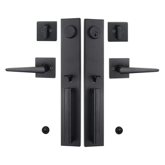 Iron Black Front Double Door Handleset(Keyed&Dummy Set, Matte Black)