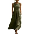 thumbnail image 3 of Afuyipoi Womens Cotton Linen Sleeveless Crew Neck Loose Maxi Dress With Pockets, Soft Breathable Flowy Long Casual Dress, Lightweight Summer Beach Vacation Dress For Women Army Green Size 2XL, 3 of 9