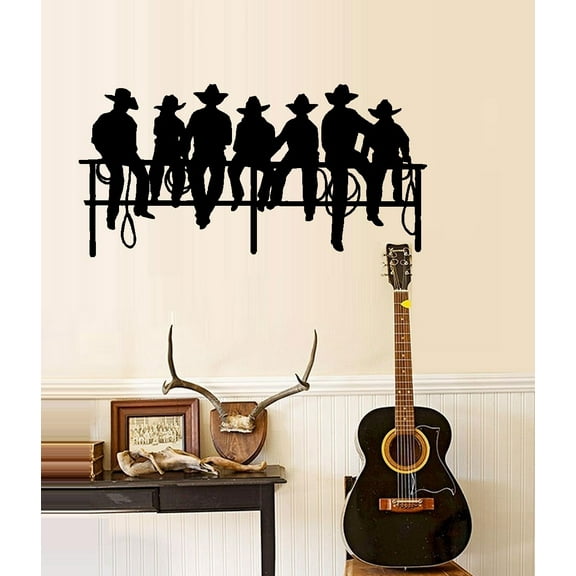 Decal ~ COWBOYS SITTING ON FENCE ~ WALL DECAL,  13" X 26"