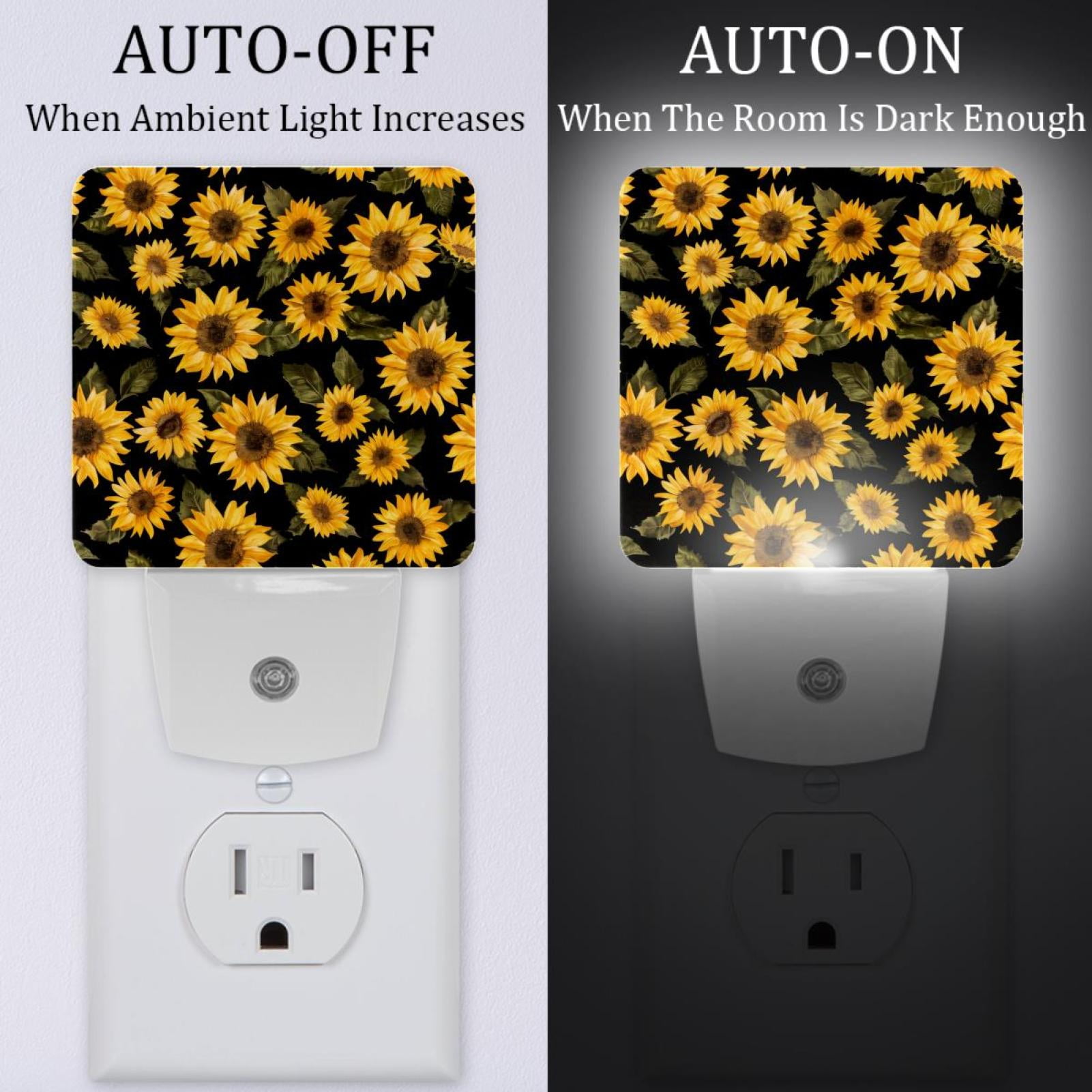 PhooArto Beautiful Sunflower Pattern Plug in LED Night Light Auto Sensor Dusk to Dawn Decorative Night for Bedroom, Bathroom, Kitchen, Hallway, Stairs, Baby's Room, Energy Saving