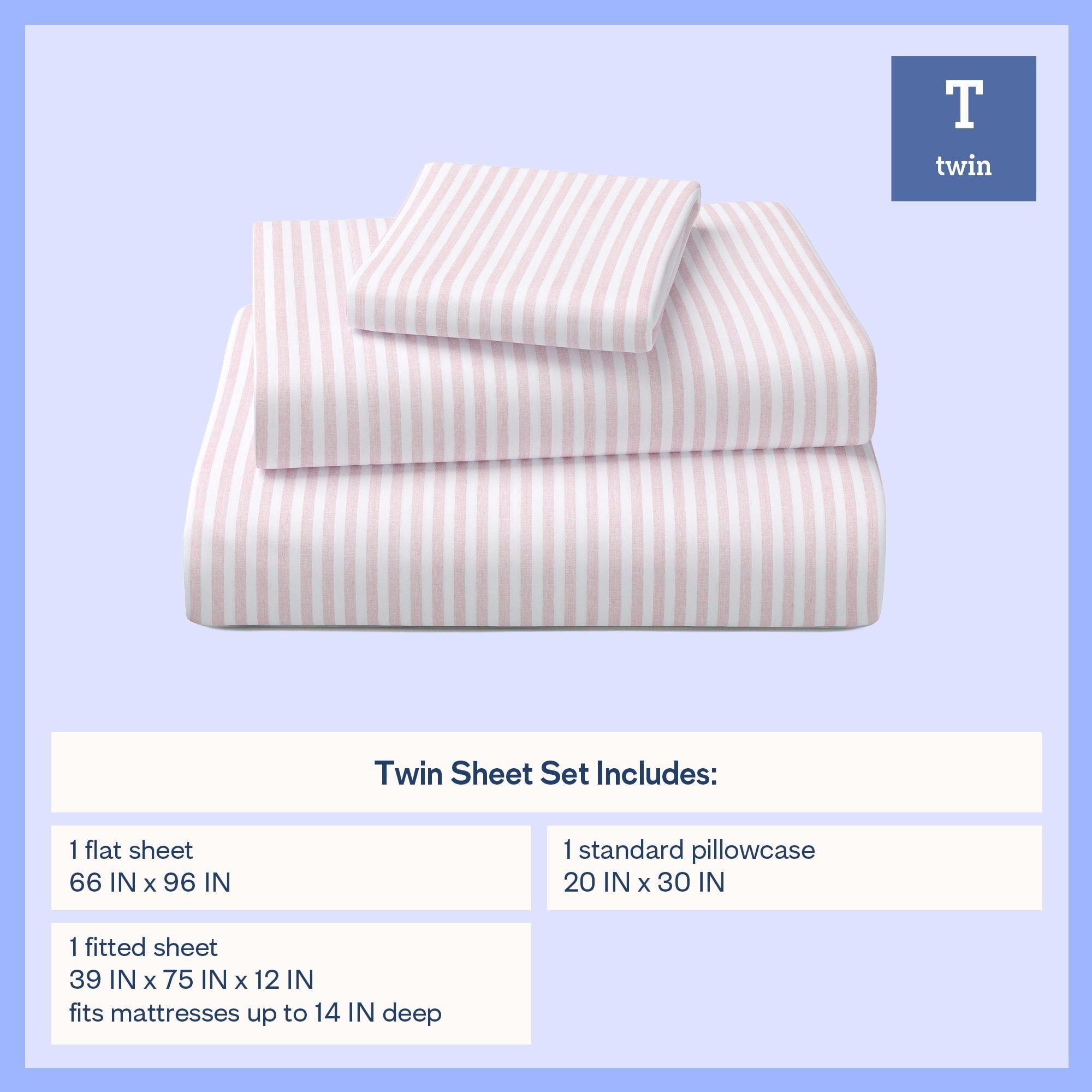 Mainstays Kids Microfiber Bed Sheet Set, Twin, Pink and White Stripe, 3 Pieces