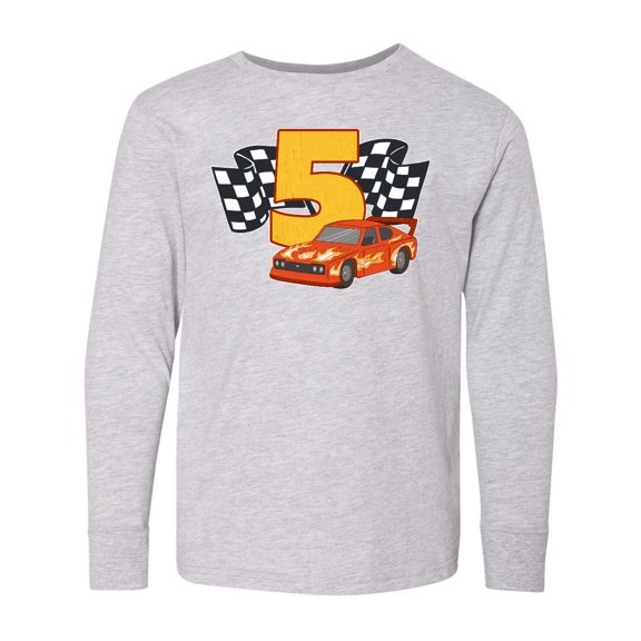 Inktastic Number Five Race Car Long Sleeve Youth T-Shirt