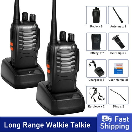 MULISOFT Walkie Talkies Two-Way Radios, Walkie Talkies for Adults Long Range, Rechargeable Walkie Talkie with Earpiece, LED Light 1500mAh Battery, 2 Pack Black